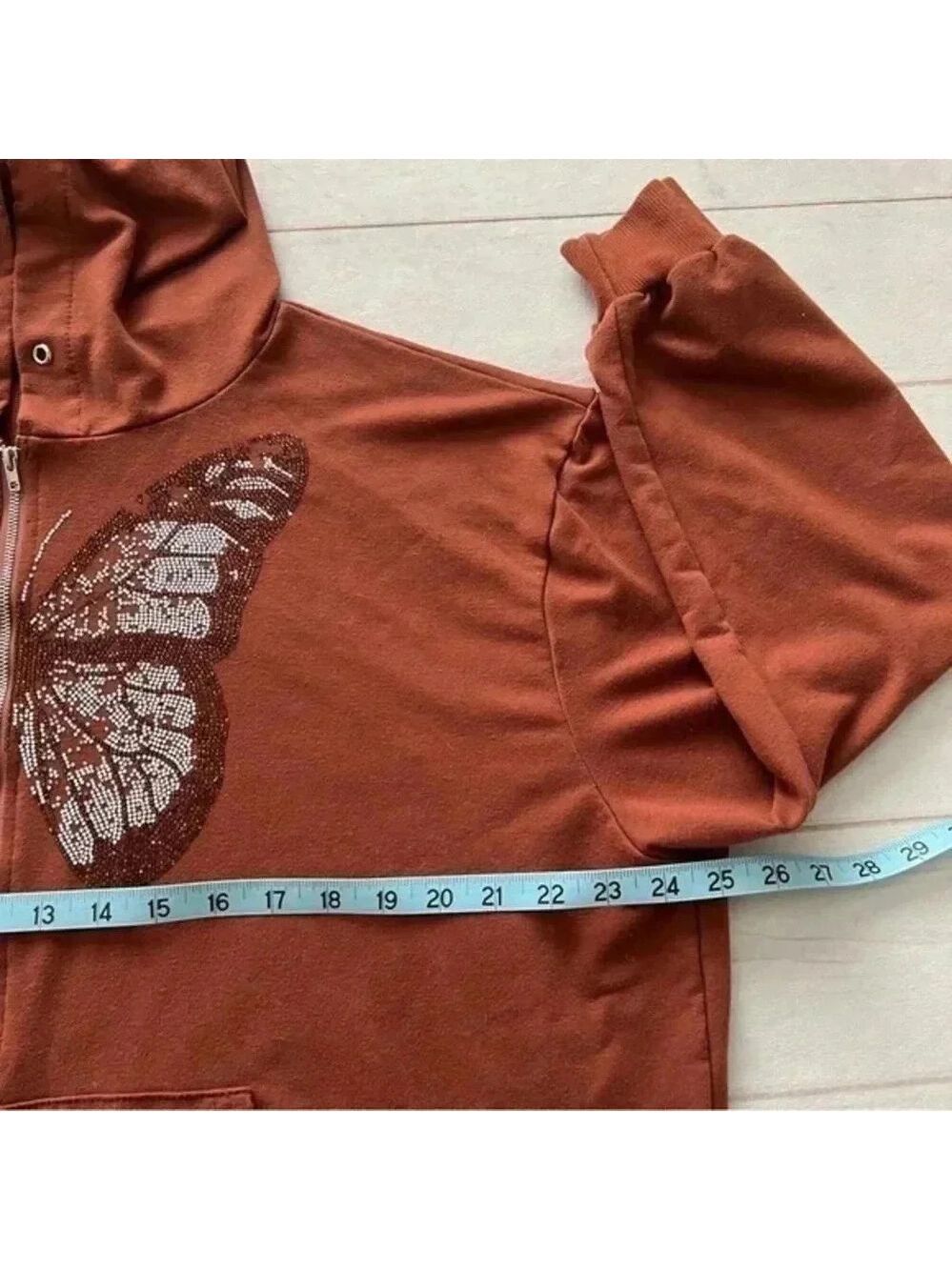Butterfly rhinestones women’s full zip bling hoodie jacket Size Med - Picture 14 of 15